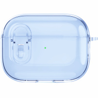 Прозрачен калъф със закопчалка и карабинер за AirPods Pro 2 - син