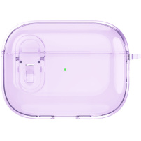 Прозрачен калъф със закопчалка и карабинер за AirPods Pro 2 - лилав