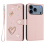 Флип калъф с перли и камъчета за iPhone 17 Pro Max - розов
