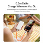DUX DUCIS 2в1 силиконов кабел за зареждане и пренос на данни и каишка - USB-C към USB-C - 30 cm - оранжев