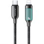 USAMS SJ749 оплетен кабел за зареждане и данни с подсветка - USB-C към Lightning - 1,2 m - черен