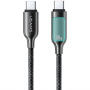 USAMS SJ750 оплетен кабел за зареждане и пренос на данни с подсветка - USB-C към USB-C - 1,2 m - черен