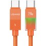 USAMS SJ775 оплетен кабел за зареждане и данни с подсветка - USB-C към USB-C - 1,2 m - оранжев