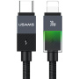 USAMS SJ776 оплетен кабел за зареждане и данни с подсветка - USB-C към Lightning - 1,2 м - черен