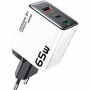 WEKOME WP-U45 GaN адаптер за бързо зареждане с портове 2x USB-C / USB-A - 65W - бял