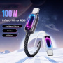 ESSAGER оплетен Кабел за зареждане и данни с подсветка - USB-A на USB-C - 1 m - черен