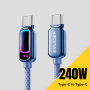 ESSAGER оплетен кабел за зареждане и данни с подсветка - USB-C към USB-C - 1 m - син