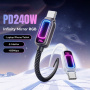 ESSAGER оплетен кабел за зареждане и данни с подсветка - USB-C към USB-C - 1 m - син