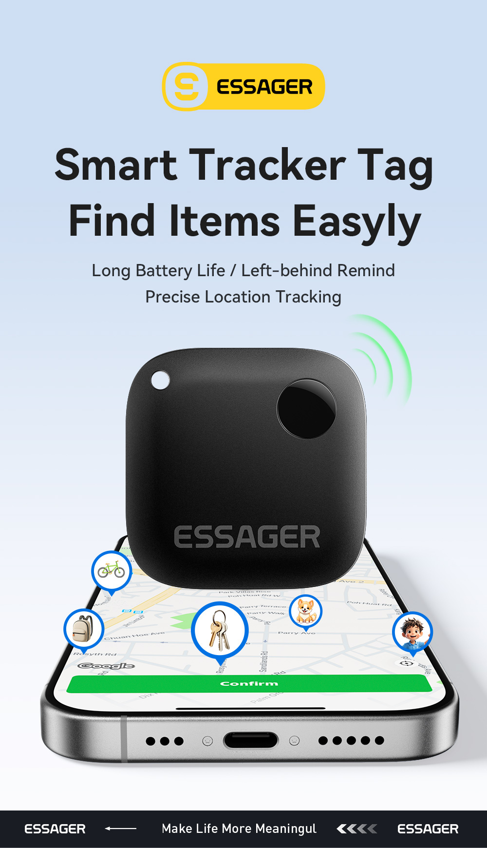 ESSAGER WWQ смарт локатор с поддръжка на Find My - бял