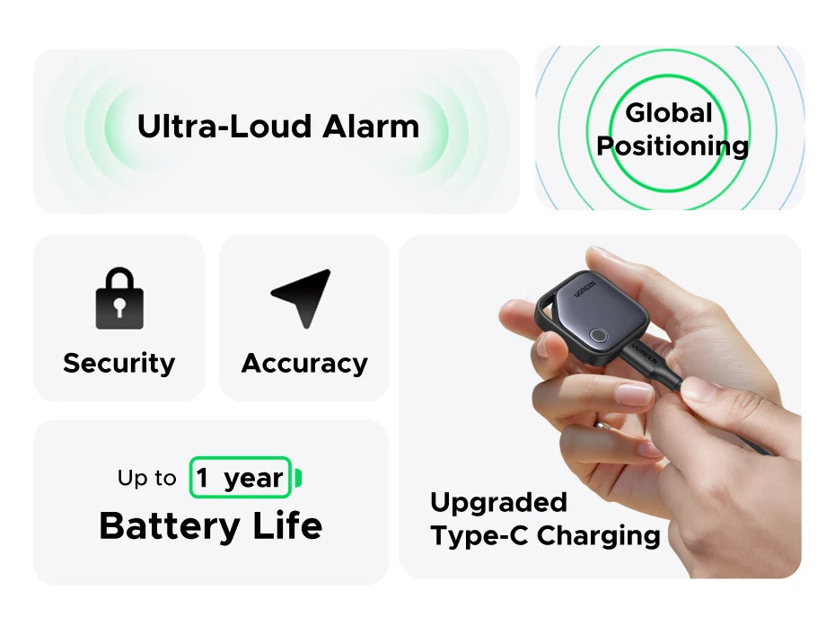 UGREEN CM919 smart локатор с поддръжка на Find My - тъмносив