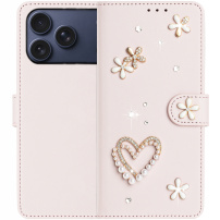 Флип калъф с перли и камъчета за iPhone 17 Pro Max - розов