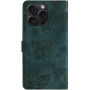 Флип калъф с мотив на пеперуди за iPhone 16 Pro - петролено
