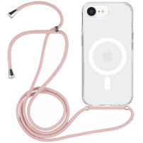 Прозрачен калъф с връзка и MagSafe за iPhone 16e / 17e - розов