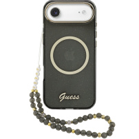 Guess IML Glitter Script Strap калъф с MagSafe и каишка за iPhone Air - сив