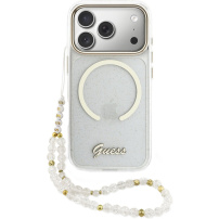 Guess IML Glitter Script Strap калъф с MagSafe и каишка за iPhone 17 Pro Max - прозрачен