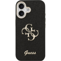 Guess Fixed Glitter 4G Metal Frame блестящ калъф за iPhone 17 - черен