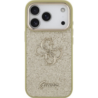 Guess Fixed Glitter 4G Metal Frame блестящ калъф за iPhone 17 Pro - златист