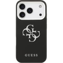 Guess Grained 4G Metal Logo калъф за iPhone 17 Pro - черен