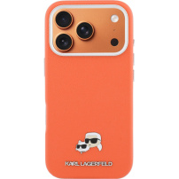 Karl Lagerfeld Karl and Choupette Heads Pins калъф от PU кожа с MagSafe за iPhone 17 Pro - оранжев