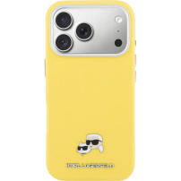 Karl Lagerfeld Karl and Choupette Heads Pins калъф от PU кожа с MagSafe за iPhone 17 Pro - жълт