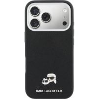 Karl Lagerfeld Karl and Choupette Heads Pins калъф от PU кожа с MagSafe за iPhone 17 Pro Max - черен