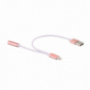 2в1 Lightning адаптер за 3.5мм жак + USB за Apple iPhone / iPad - златно розова