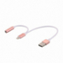 2в1 Lightning адаптер за 3.5мм жак + USB за Apple iPhone / iPad - златно розова