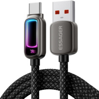ESSAGER оплетен Кабел за зареждане и данни с подсветка - USB-A на USB-C - 1 m - черен