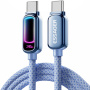 ESSAGER оплетен кабел за зареждане и данни с подсветка - USB-C към USB-C - 1 m - син