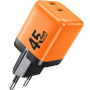 WEKOME WP-U47 GaN адаптер за бързо зареждане с портове 2x USB-C - 45W - оранжев