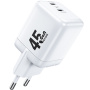 WEKOME WP-U47 GaN Адаптер за бързо зареждане с портове 2x USB-C - 45W - бял