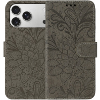 Флип калъф с десен на дантела за iPhone 17 Pro Max - кафяв