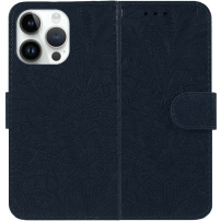 Флип калъф с дантелен десен за iPhone 13 Pro - тъмносин