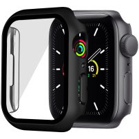 Матов защитен калъф със закалено стъкло за Apple Watch 45mm - черно