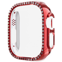 Метален калъф с камъчета за Apple Watch Ultra 49mm - червено