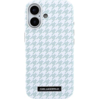 Karl Lagerfeld Houndstooth Resin Plate Кейс с MagSafe за iPhone 17 - синьо-бял