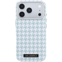 Karl Lagerfeld Houndstooth Resin Plate кейс с MagSafe за iPhone 17 Pro - синьо-бял