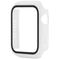 Защитен калъф със закалено стъкло за Apple Watch 45mm - бяло
