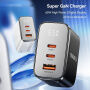 ESSAGER ES-CD64 GaN зарядно за бързо зареждане с дисплей и портове 2x USB-C / USB-A - 65W - черно