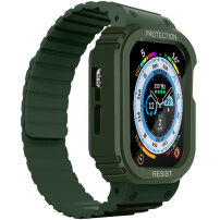Устойчив силиконов калъф с магнитна каишка за Apple Watch Ultra 49мм - тъмнозелено