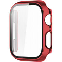 Метален защитен калъф със закалено стъкло за Apple Watch 45mm - червено