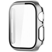 Метален защитен калъф със закалено стъкло за Apple Watch 45mm - сребърно