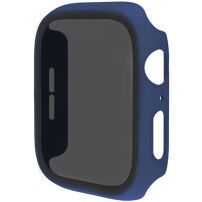 Матов калъф със закалено Anti-Spy стъкло за Apple Watch 44mm - тъмносиньо