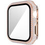 Калъф с камъчета със закалено стъкло за Apple Watch 42mm - златно розово