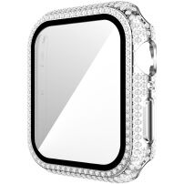 Калъф с камъчета със закалено стъкло за Apple Watch 42mm - сребърно