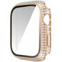Калъф с камъчета със закалено стъкло за Apple Watch 45mm - златно розово