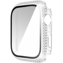 Калъф с камъчета със закалено стъкло за Apple Watch 45mm - сребърно