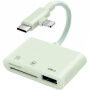 3в1 редукция с четец за карти - слот за SD / TF карта / USB-A към USB-C / Lightning - зелена