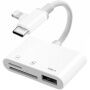 3в1 редукция с четец за карти - слот за SD / TF карта / USB-A към USB-C / Lightning - бяла
