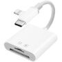 2в1 редукция с четец за карти - слот за SD / TF карта към USB-C / Lightning - бяла
